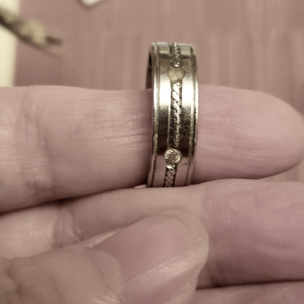 Ring mens stainless steel stne crystal  11/12  # size